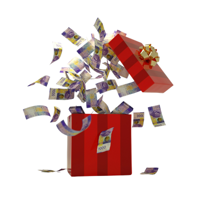 Hauptgewinn - Geldscheine explodieren aus einer Geschenkbox